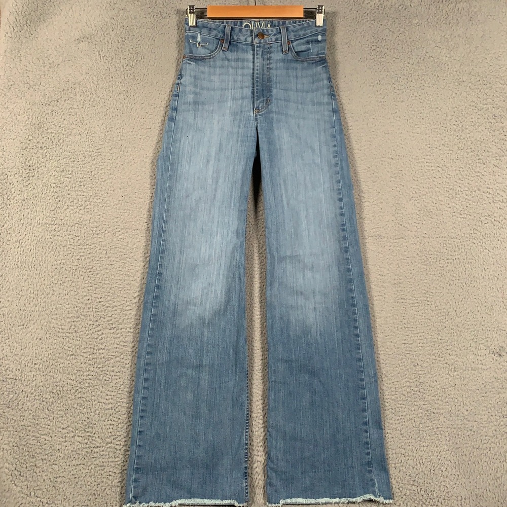 Kimes Ranch Olivia Wide Leg Jeans Women's 0/34 Blue High Rise Raw Hem Western